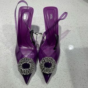 New Zara Embellished Vinyl Purple Heels